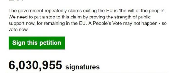 Над 6 млн. души с петиция за отмяна на Брекзит