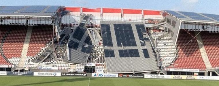 Ураганен вятър отнесе покрива на стадион в Холандия
