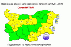 Жълт код за силен вятър днес