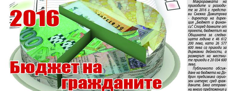 Вестник „ГЛАС”: Бюджетът на Добрич за 2016: Бюджет на гражданите