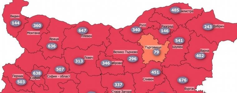 Само област Търговище е извън  „червената“ зона, Добрич все още е сред областите с по-ниски стойности