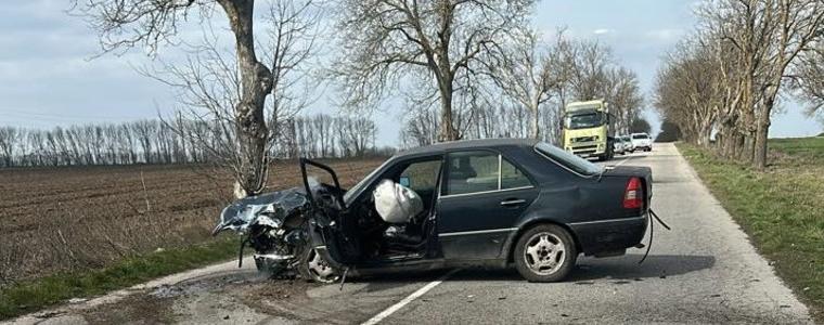 Водач с 1,80 промила алкохол се заби с колата си в крайпътно дърво по пътя за Крушари