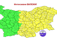 Жълт код за интензвини валежи през утрешния ден в област Добрич